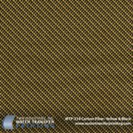 Carbon Fiber Yellow & Black Water Transfer Printing film features a vibrant carbon fiber weave with black and yellow coloration. This pattern is used widely on automotive parts and engine covers.