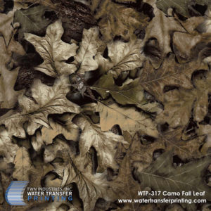 Fall Leaf Camo features a leaf camouflage Water Transfer Printing film with dark brown tones. It is designed specifically for Fall hunting seasons when vegetation begins to brown before Winter.