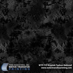 Kryptek Typhon® Reduced is identical to its larger counterpart Kryptek Typhon®. This dark camouflage is optimized for urban concealment in low-light situations. Typhon® Reduced hydrographic film is 25% of full size Kryptek® patterns. This reduction in size allows for a more defined transfer onto smaller profile parts like handguns, rifle, knives, and more.