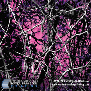 Muddy Girl® Reduced hydrographic film goes far beyond the single shade of pink that is commonly seen with most women’s patterns. Many vivid shades of pink and purple are combined with rich black wooded elements to create a vibrant women’s camouflage that stands out. The overall size is 35 percent of the original Muddy Girl® design.