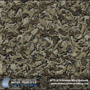 Desolve® Wing hydrographic film is a digital camouflage that is specifically optimized for hunting waterfowl. The coloration and high contrast allows you to disappear while hunting waterfowl in a field of reeds and grasses.